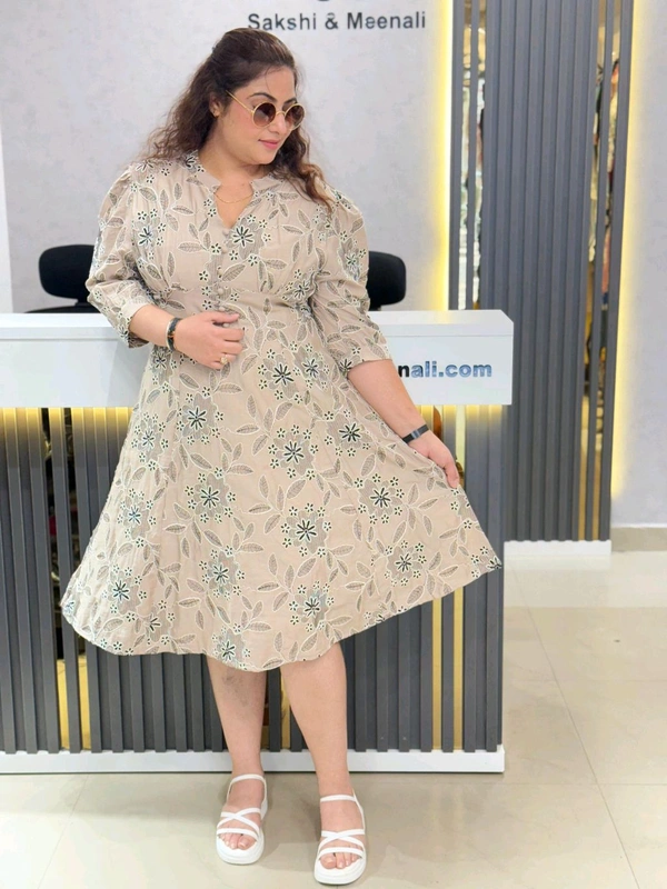 SKU 1843 Beautiful Embroidered Dress - Beige, Free Size M TO XXL
