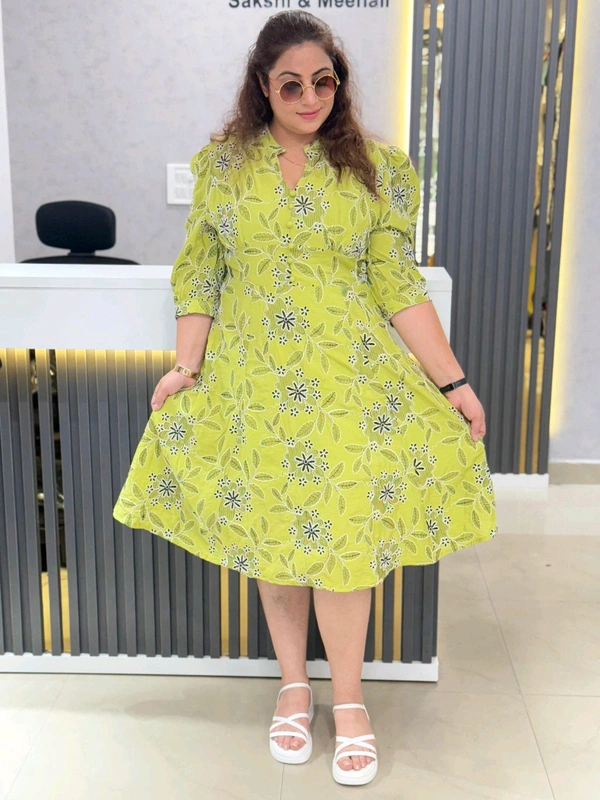 SKU 1843 Beautiful Embroidered Dress - Yellow Green, Free Size M TO XXL