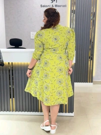 SKU 1843 Beautiful Embroidered Dress - Yellow Green, Free Size M TO XXL