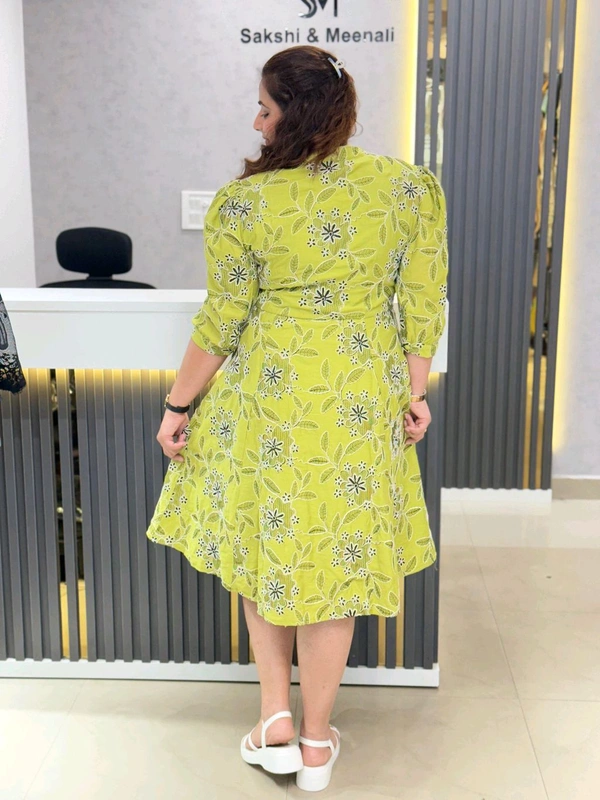SKU 1843 Beautiful Embroidered Dress - Yellow Green, Free Size M TO XXL