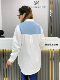 SKU 1845 Denim Shirt With Stud Detailing  - White, Free Size M TO XL