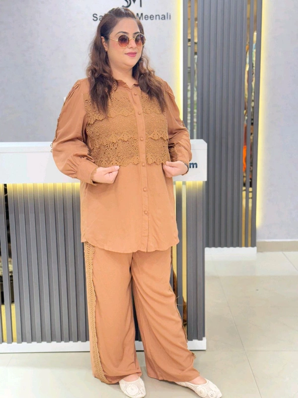SKU 1847 Cordset With Lace Detailing  - Brown, Free Size M TO XXL