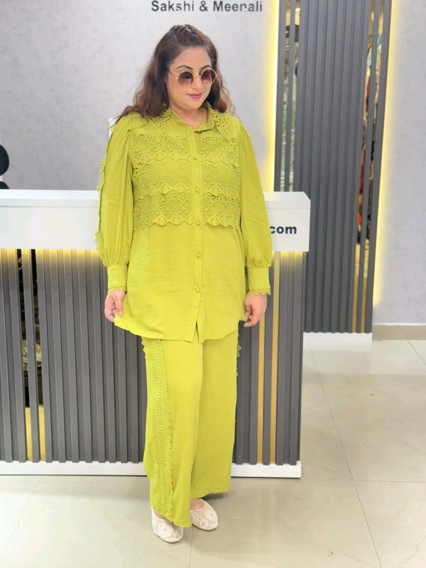 SKU 1847 Cordset With Lace Detailing  - lime Green, Free Size M TO XXL