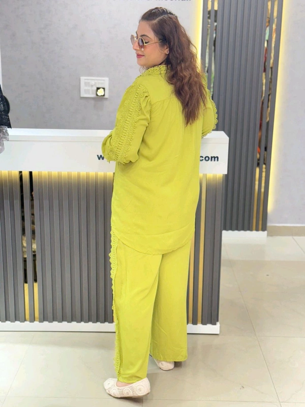 SKU 1847 Cordset With Lace Detailing  - lime Green, Free Size M TO XXL