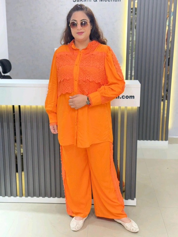 SKU 1847 Cordset With Lace Detailing  - Orange, Free Size M TO XXL