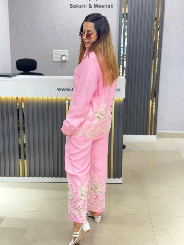 SKU 1846 Beautiful Embroidered Cordset  - Pink, Free Size M TO XXL