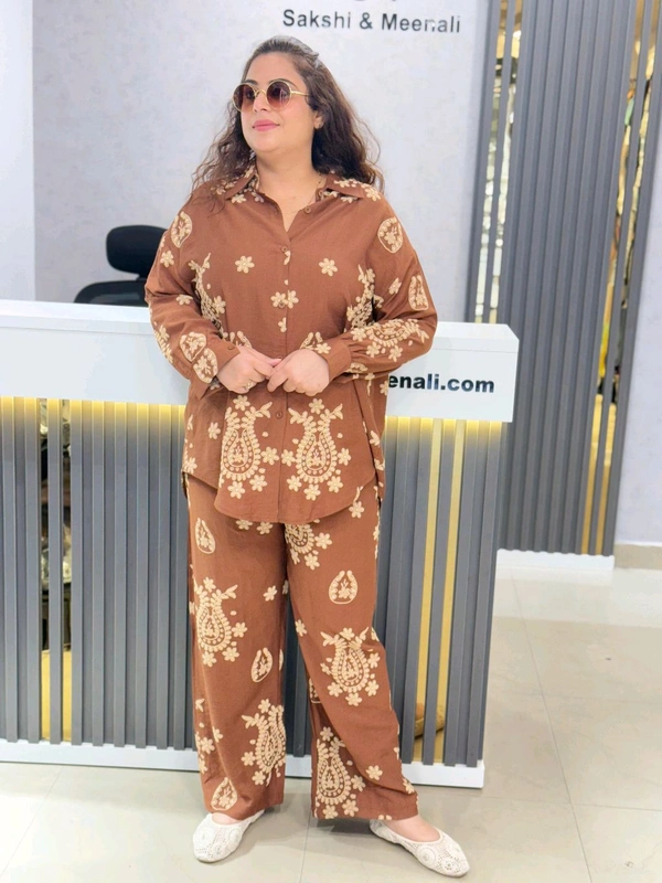 SKU 1848 Beautiful Flower Print Cords - Brown, Free Size M TO XXL