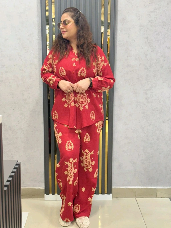 SKU 1848 Beautiful Flower Print Cords - Free Size M TO XXL, Red