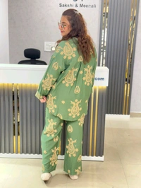 SKU 1848 Beautiful Flower Print Cords - Green, Free Size M TO XXL