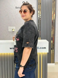 SKU 1850 Funky Tees Mickey Design With Rug Detailing  - Black, Free Size M To 4XL