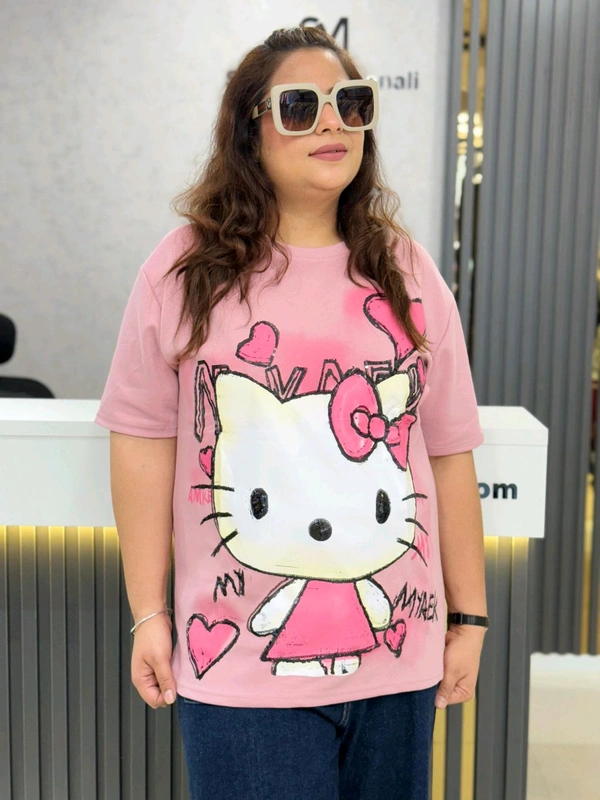 SKU 1851 Funky Tees Kitty Design  - Pink, Free Size M To 4XL