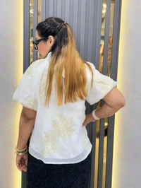 SKU 1852 Beautiful Shirt With Long Collar And Stud Detailing  - White, Free Size M TO XL