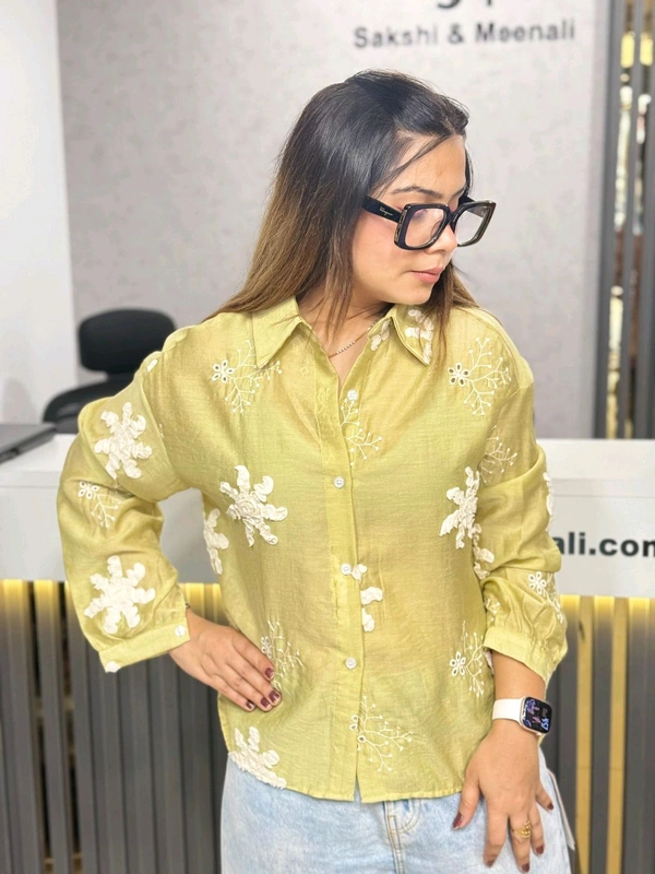 SKU 1853 Beautiful Shirt With Ribbon Flower Detailing  - Mint Green, Free Size M TO XL