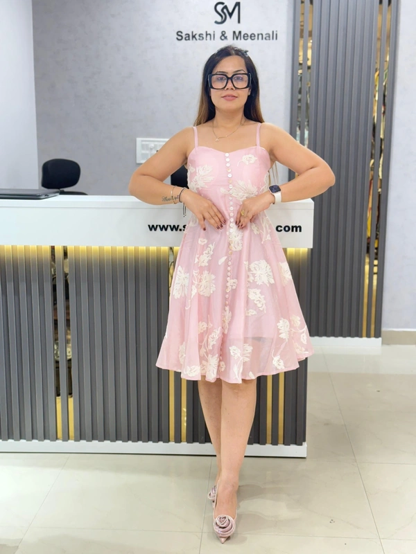 SKU 1854 Beautiful Pastel Colour Dress With Embroidered Flower - Free Size M TO XXL, Pink Lace