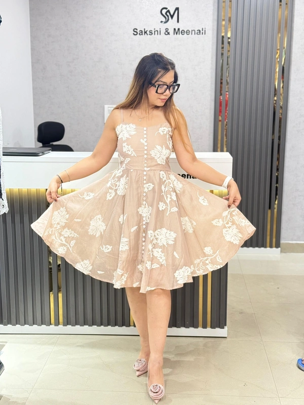 SKU 1854 Beautiful Pastel Colour Dress With Embroidered Flower - Beige, Free Size M TO XXL