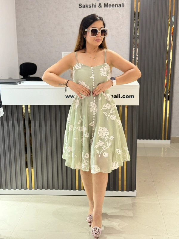 SKU 1854 Beautiful Pastel Colour Dress With Embroidered Flower - Free Size M TO XXL, Mint Green