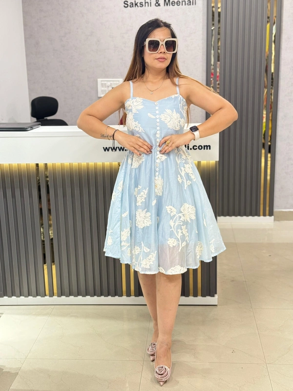 SKU 1854 Beautiful Pastel Colour Dress With Embroidered Flower - Blue, Free Size M TO XXL