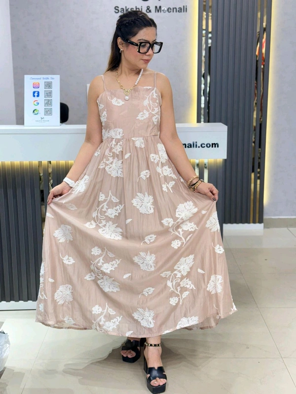 SKU 1855 Beautiful Pastel Colour Dress With Embroidered Flower - Beige, Free Size M TO XXL