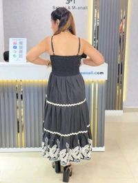 SKU 1857 Beautiful   Dress With Embroiderey And Straps - Black, Free Size M TO XL
