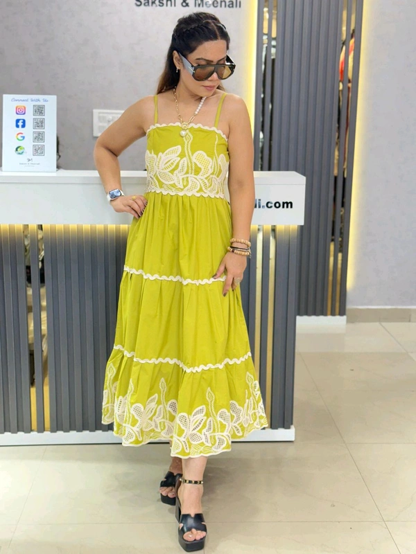 SKU 1857 Beautiful   Dress With Embroiderey And Straps - Free Size M TO XL, Parrot Green