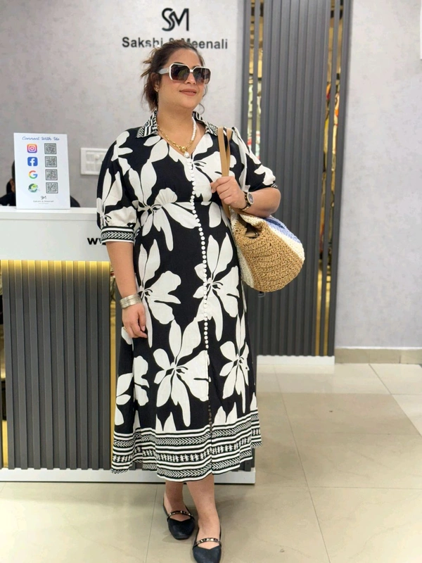 SKU 1858 Beautiful Florescent Dree With Button Detailing  - Black, Free Size M TO XXL
