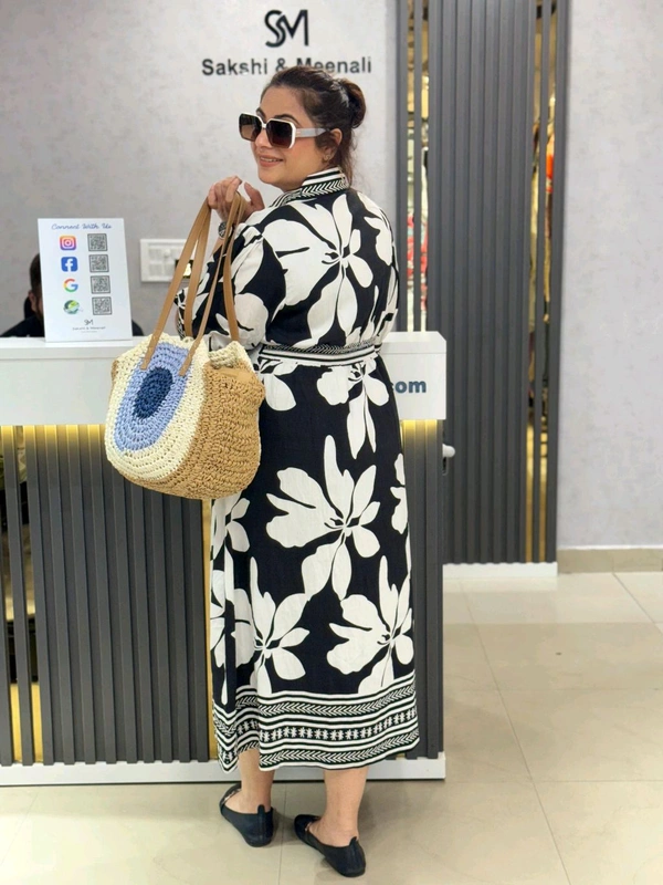 SKU 1858 Beautiful Florescent Dree With Button Detailing  - Black, Free Size M TO XXL