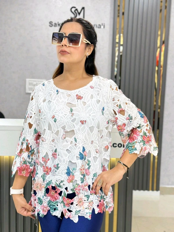 SKU 1861 Beautiful Florescent Top    - Free Size M TO XL, White