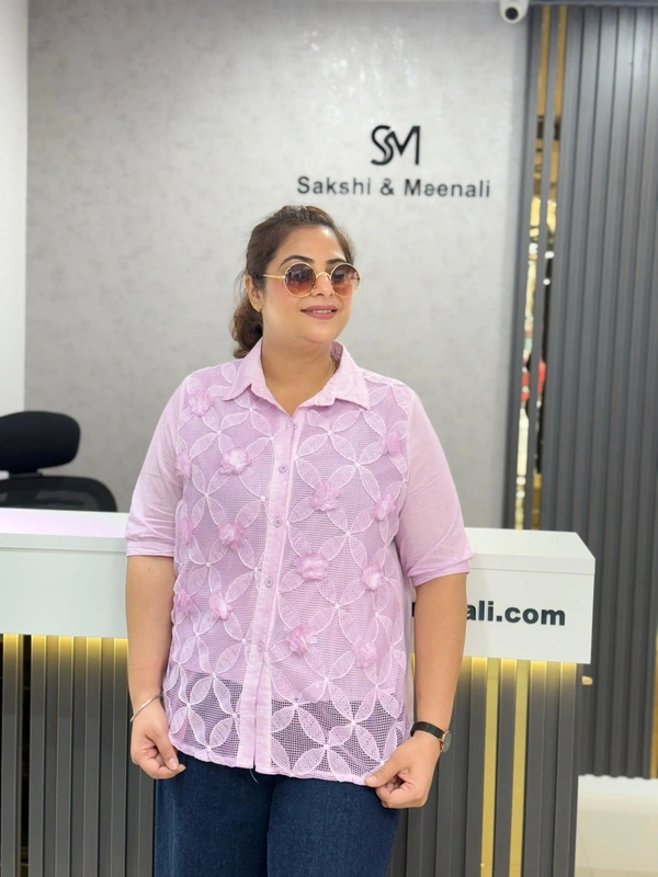 SKU 1860 Pastel Floral Lace Shirts – Lightweight & Elegant Summer Wear - Mauve, Free Size M TO XXL