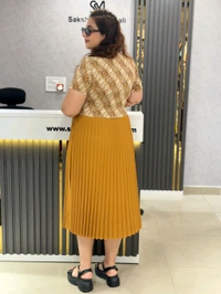 SKU 1650 Timeless Pleated Midi Dress for Effortless Style - Pirate Gold, Free Size M To 5xl