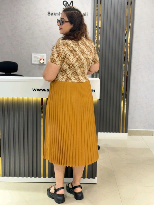 SKU 1650 Timeless Pleated Midi Dress for Effortless Style - Pirate Gold, Free Size M To 5xl