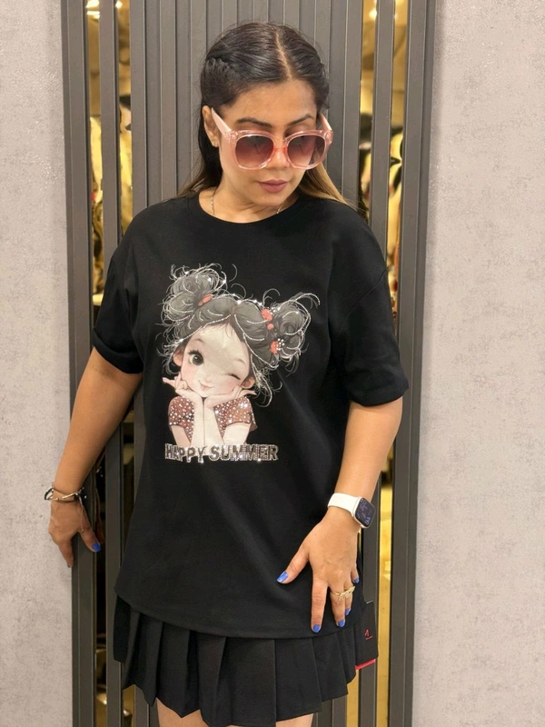 SKU 1758 Beautiful Tees With Barbie Design - Free Size M TO XL, Black