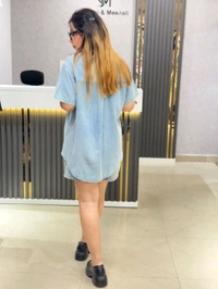 SKU 1866 Beautiful Denim Cordset With Shorts And Stud Detailing - Ice Blue, Free Size M To XL