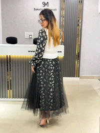 SKU 1867 Korean Dress With Crochet And Pearl Belt - Black, Free Size M To XL
