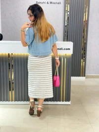 SKU 1868 Beautiful Stripes Dress With Denim Jacket - Summer Green, Free Size M To XL