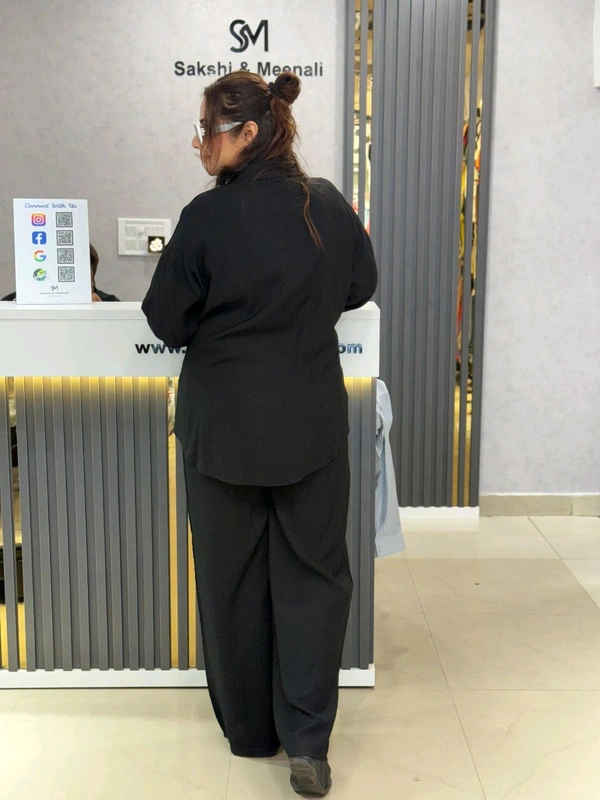 SKU 1869 Beautiful Muslin Cords With Elegant Detailing - Black, Free Size M To XXXL