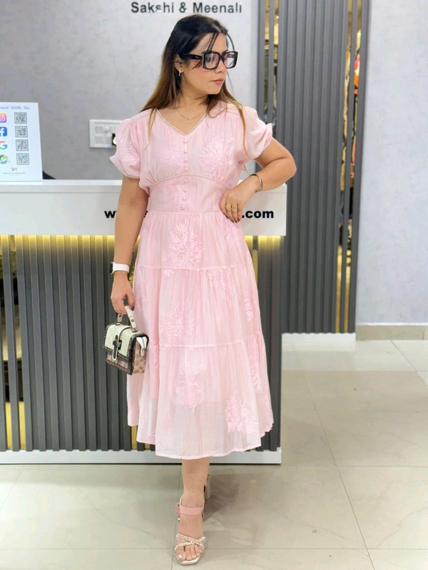 SKU 1870 Elegant Dress With Self Design - Pink Lace, Free Size M To XL