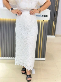 SKU 1871 Beautiful Skirt With Hakobaa Detailing - White, Free Size M To XXL