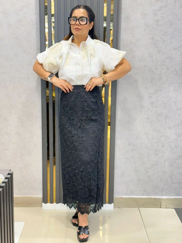 SKU 1871 Beautiful Skirt With Hakobaa Detailing - Black, Free Size M To XXL