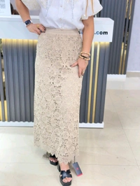 SKU 1871 Beautiful Skirt With Hakobaa Detailing - Beige, Free Size M To XXL