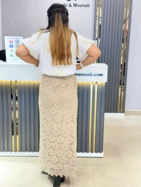 SKU 1871 Beautiful Skirt With Hakobaa Detailing - Beige, Free Size M To XXL