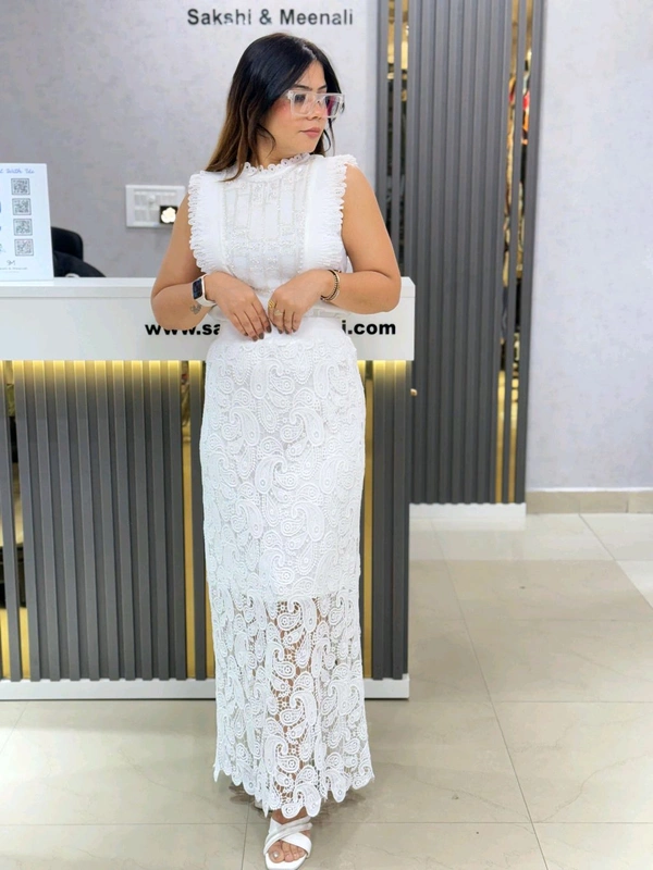 SKU 1873 Beautiful Skirt With Hakobaa Detailing - White, Free Size M To XXL