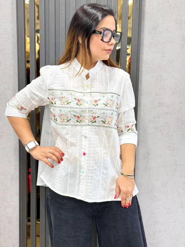 SKU 1877 Beautiful Embroidered Top - White, Free Size M To Xl