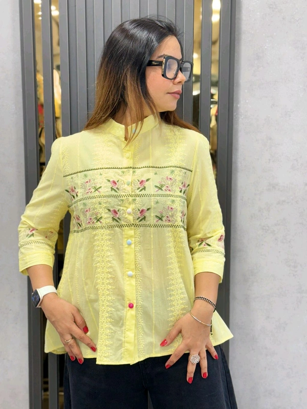 SKU 1877 Beautiful Embroidered Top - Free Size M To Xl, Laser Lemon