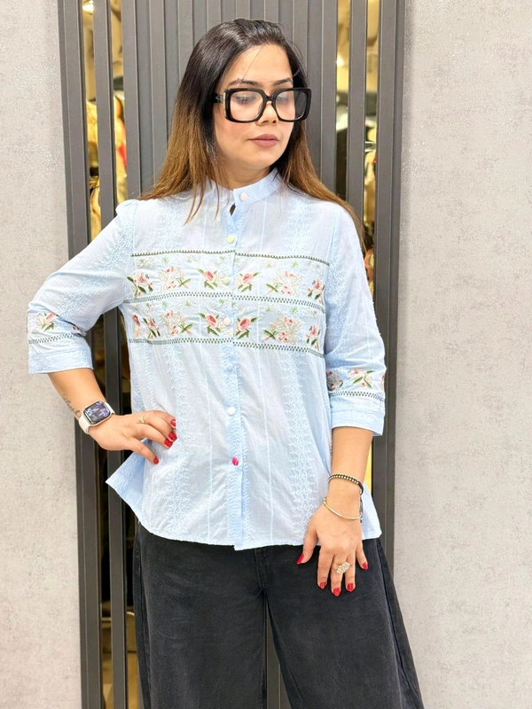 SKU 1877 Beautiful Embroidered Top - Free Size M To Xl, Light Blue