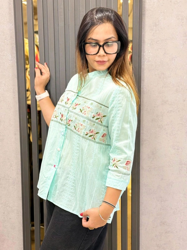 SKU 1877 Beautiful Embroidered Top - Free Size M To Xl, Pastel Green