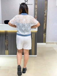 SKU 1879 Beautiful Denim Cordset With Shorts  - Free Size M To Xl, White