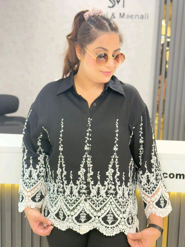 SKU 1884 Beautiful Shirt With Embroidery  - Free Size M To XXL, Black