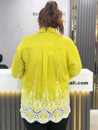 SKU 1884 Beautiful Shirt With Embroidery  - Free Size M To XXL, Yellow green