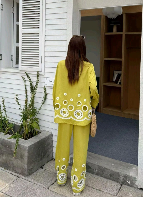SKU  1885 Beautiful Cordset With Embroidery - Free Size M To XXL, Yellow green