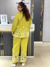 SKU  1885 Beautiful Cordset With Embroidery - Free Size M To XXL, Yellow green